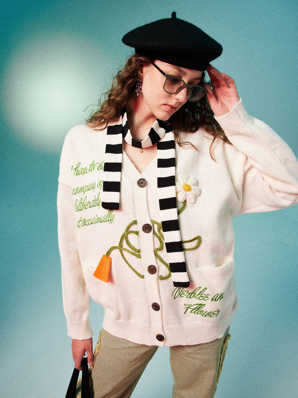 Ellesey - Flower Embroidery Graphic Cardigan-Streetwear Fashion - ellesey.com