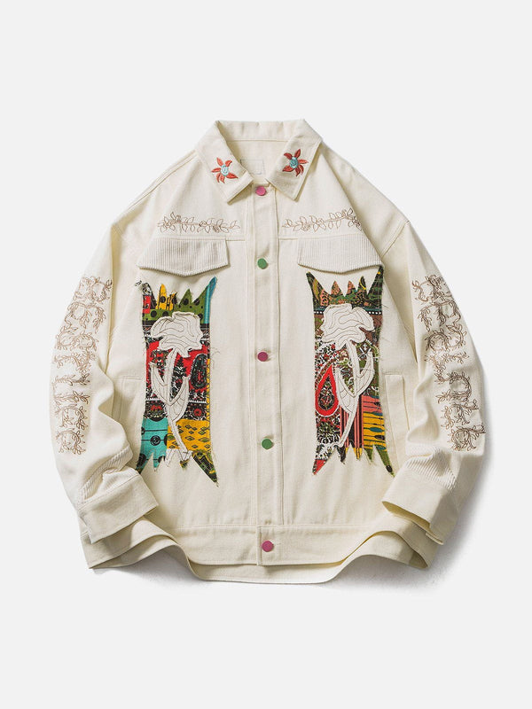 Ellesey - Flower Patchwork Embroidery Denim Jacket- Streetwear Fashion - ellesey.com