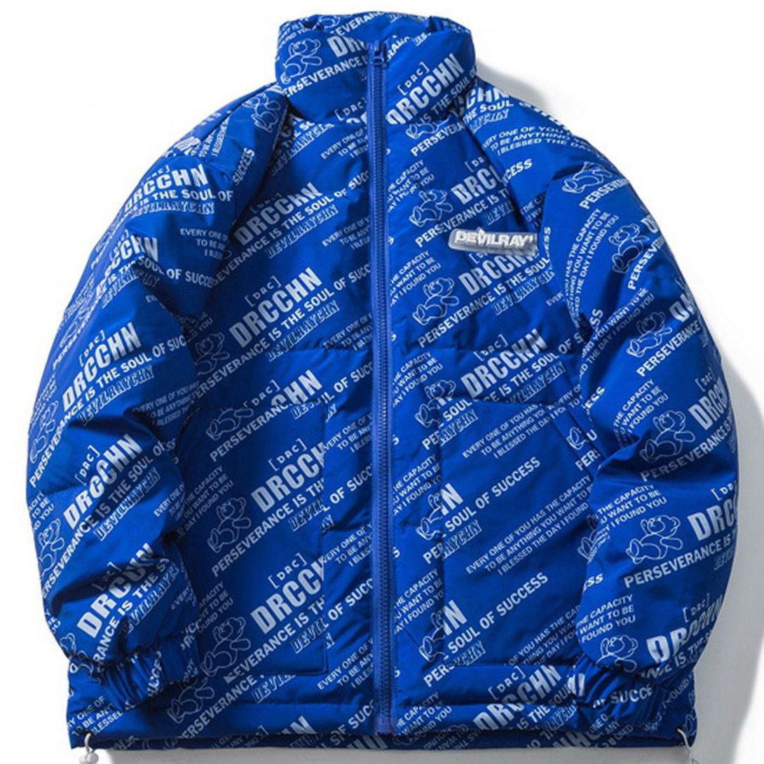 Ellesey - Full Letter Print Puffer Jacket- Streetwear Fashion - ellesey.com