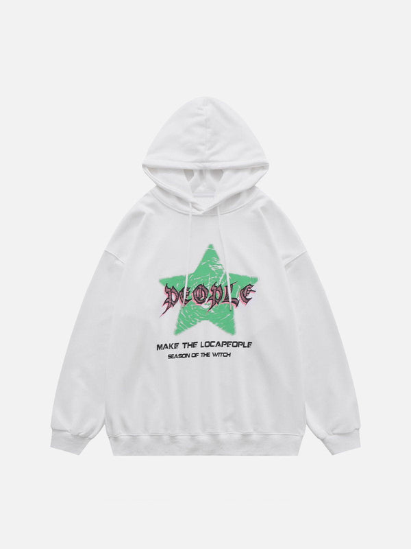 Ellesey - Fuzzy Star Letter Print Hoodie- Streetwear Fashion - ellesey.com