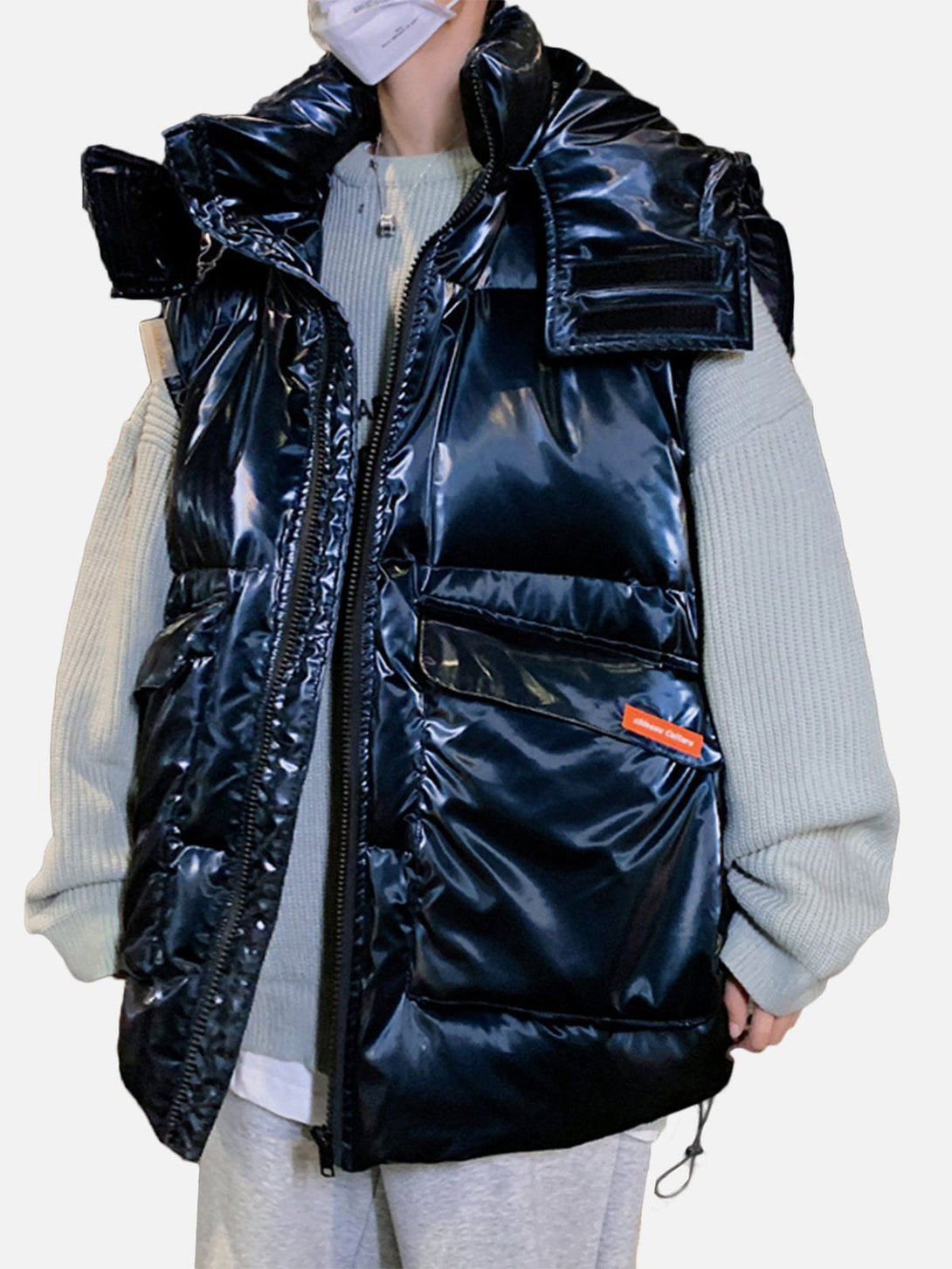 Ellesey - Glossy Removable Sleeves Winter Coat-Streetwear Fashion - ellesey.com