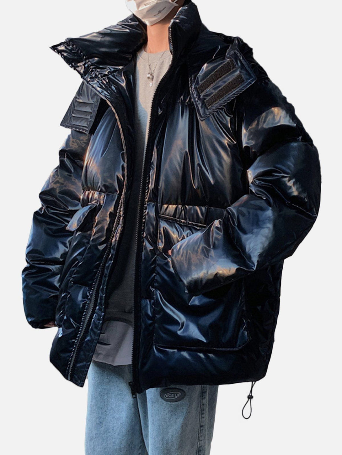 Ellesey - Glossy Removable Sleeves Winter Coat-Streetwear Fashion - ellesey.com