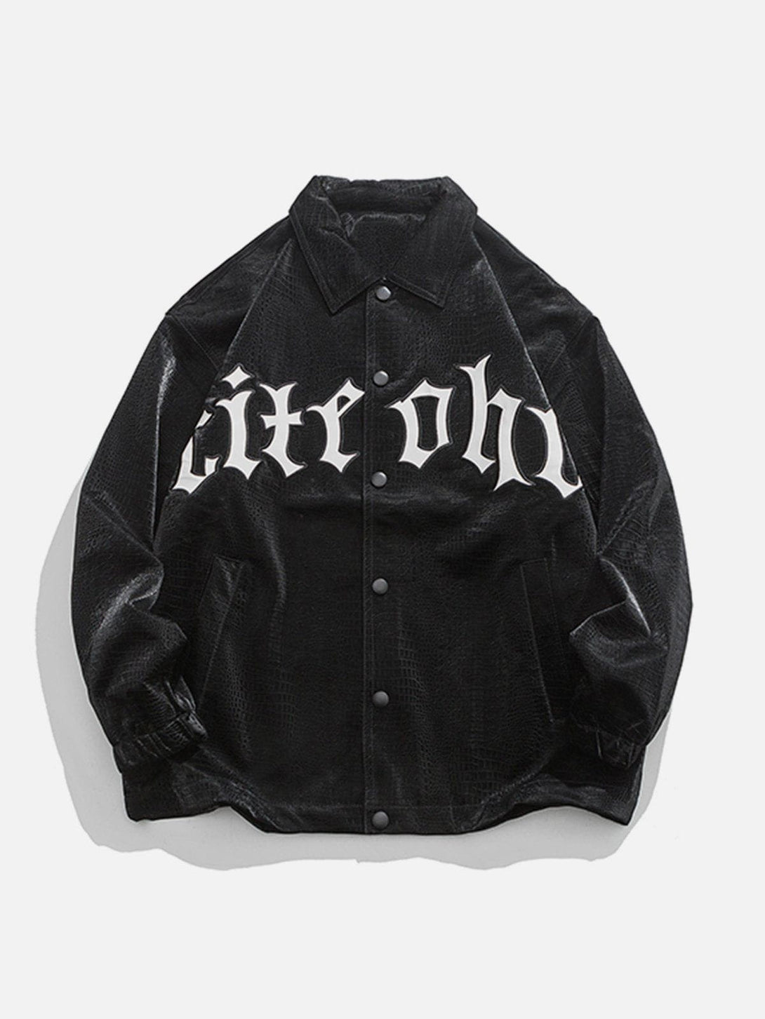 Ellesey - Gothic Letter Embroidered Leather Jacket- Streetwear Fashion - ellesey.com