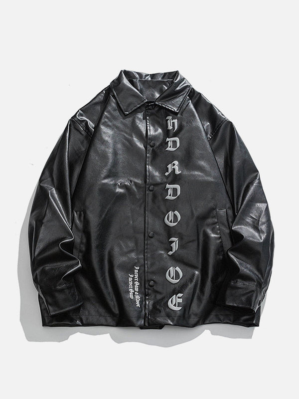 Ellesey - Gothic Letter Print Leather Jacket- Streetwear Fashion - ellesey.com