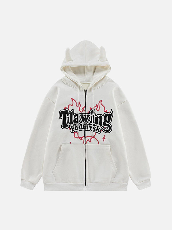 Ellesey - Heart Flame Letter Print Zipper Hoodie- Streetwear Fashion - ellesey.com