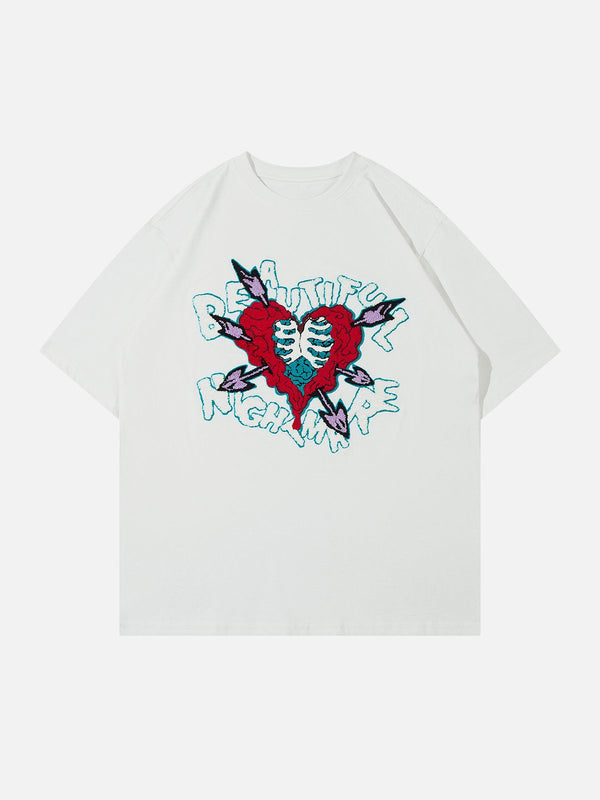 Ellesey - Heart-shaped Embroidery Print Tee- Streetwear Fashion - ellesey.com