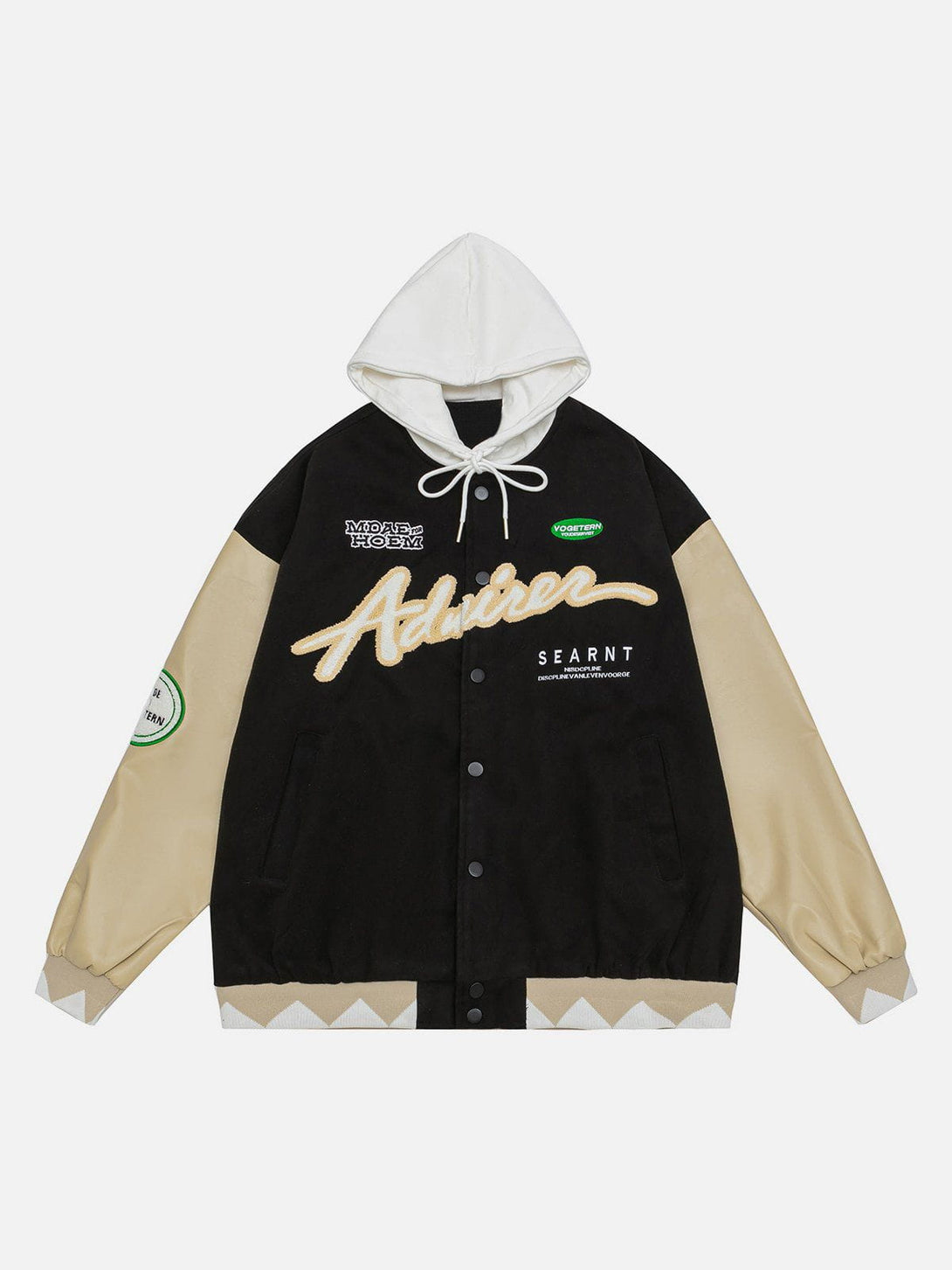 Ellesey - Hooded PU Splicing Varsity Jacket- Streetwear Fashion - ellesey.com