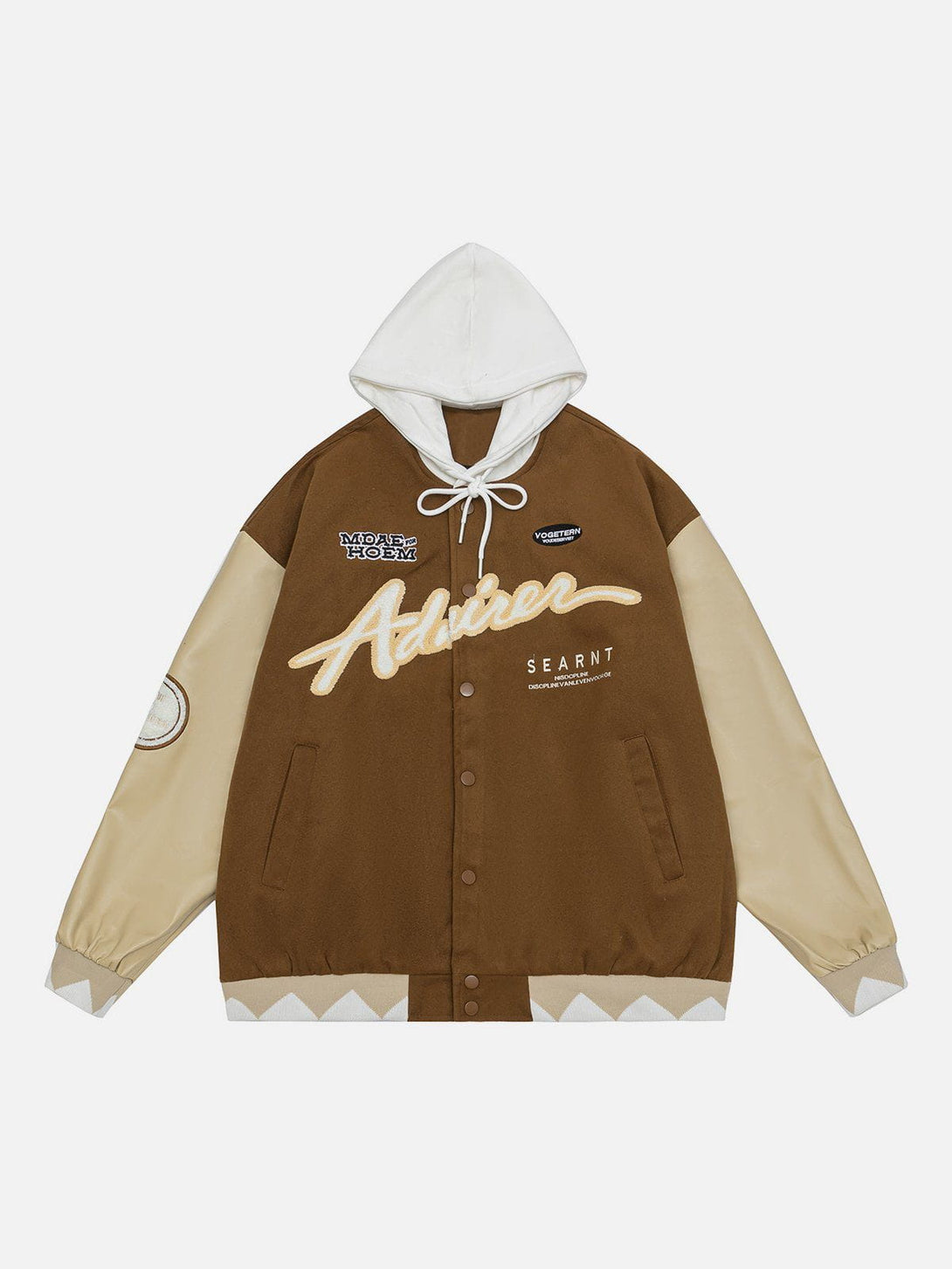 Ellesey - Hooded PU Splicing Varsity Jacket- Streetwear Fashion - ellesey.com