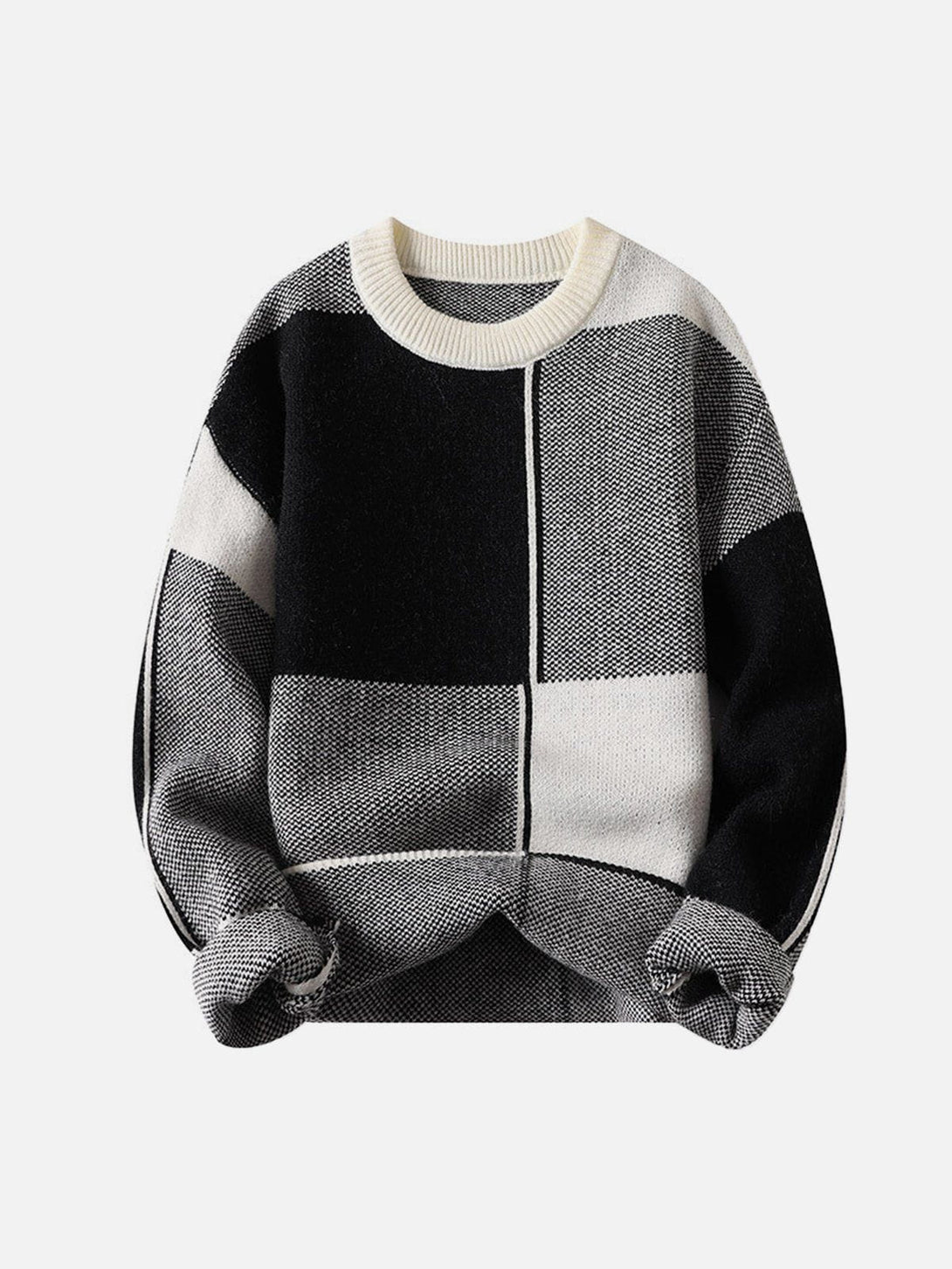 Ellesey - Irregular Contrast Color Plaid Knit Sweater-Streetwear Fashion - ellesey.com