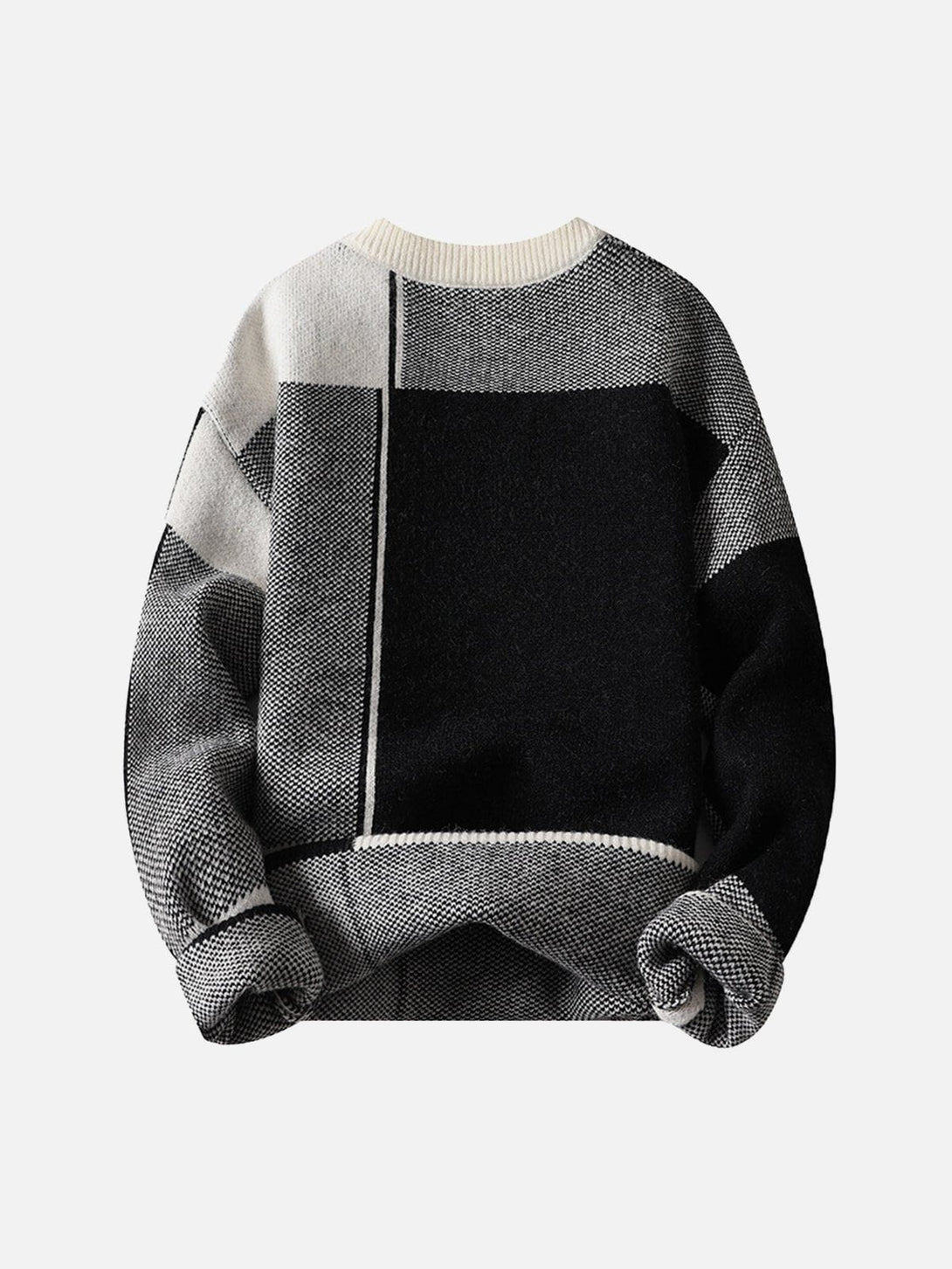 Ellesey - Irregular Contrast Color Plaid Knit Sweater-Streetwear Fashion - ellesey.com