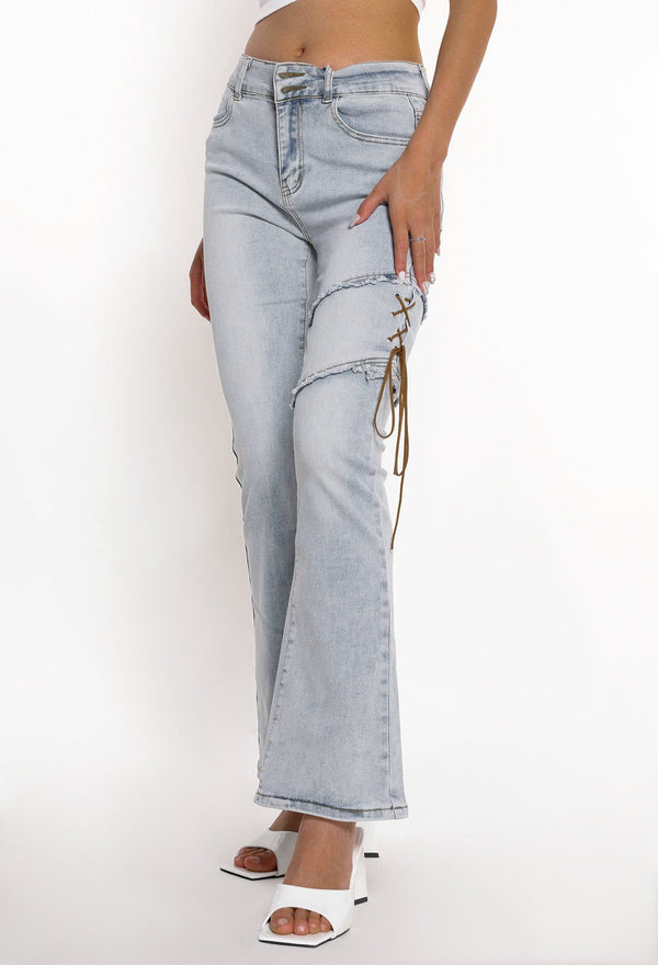 Ellesey - Irregular Strap Flared Jeans- Streetwear Fashion - ellesey.com