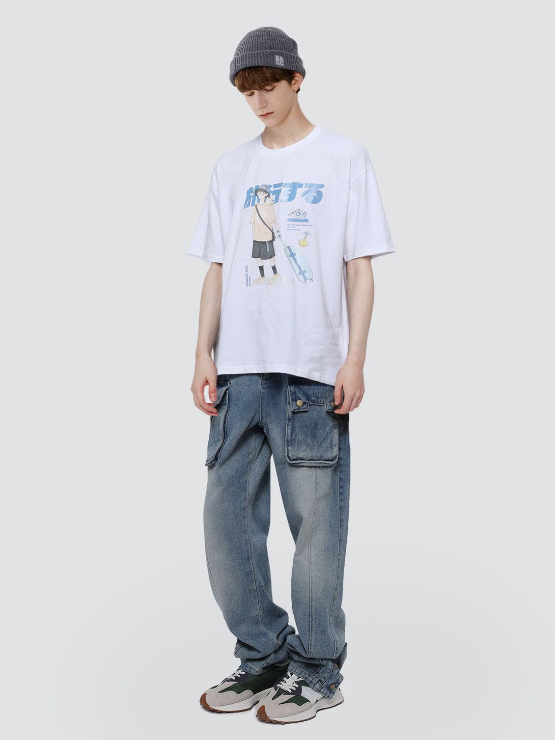 Ellesey - Japanese Anime Travel Boy Print Cotton Tee- Streetwear Fashion - ellesey.com