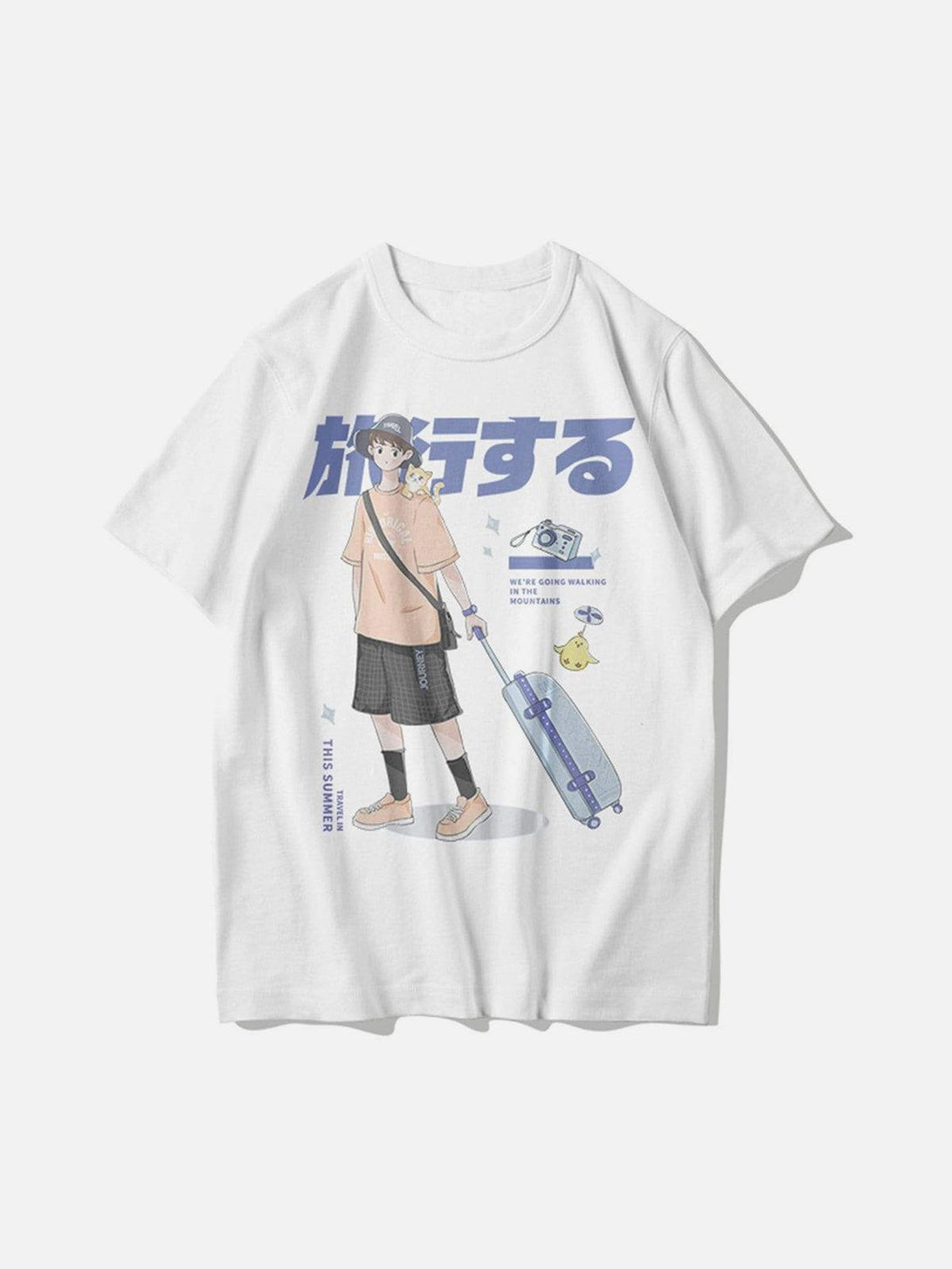 Ellesey - Japanese Anime Travel Boy Print Cotton Tee- Streetwear Fashion - ellesey.com