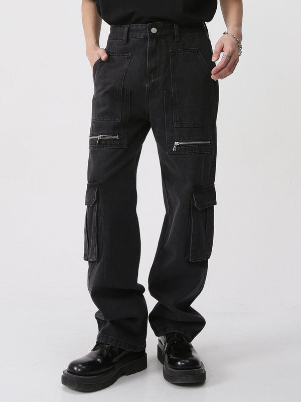 Ellesey - Large Pocket Work Clothes Zipper Jeans- Streetwear Fashion - ellesey.com