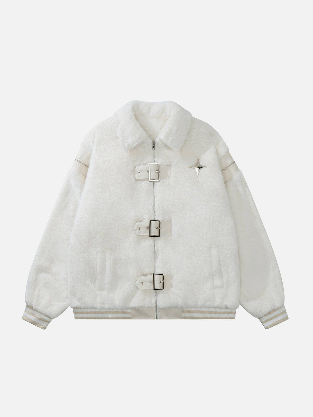 Ellesey - Leather Buckle Four Star Sherpa Coat-Streetwear Fashion - ellesey.com