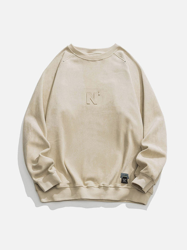 Ellesey - Letter Embossed Suede Sweatshirt- Streetwear Fashion - ellesey.com