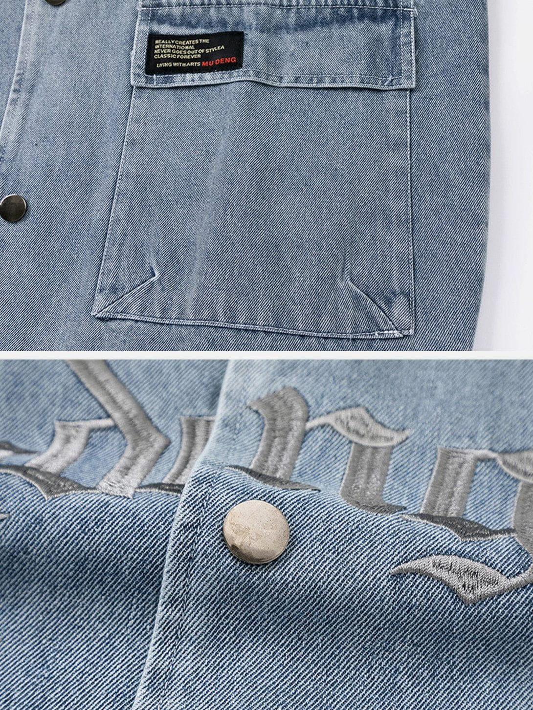 Ellesey - Letter Embroidered Denim Jacket- Streetwear Fashion - ellesey.com