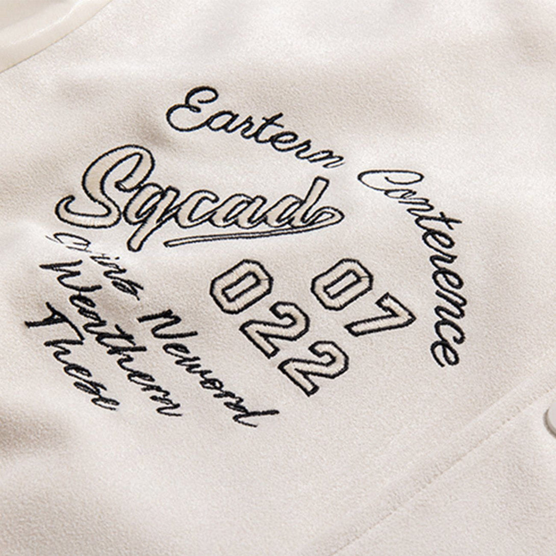 Ellesey - Letter Embroidered Flocked Varsity Jacket- Streetwear Fashion - ellesey.com