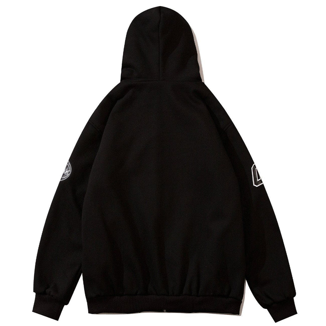 Ellesey - Letter Embroidery Zipper Hoodie- Streetwear Fashion - ellesey.com