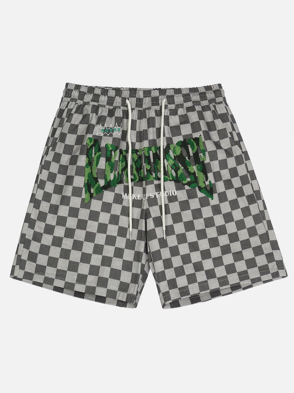 Ellesey - Letter Flocked Plaid Shorts- Streetwear Fashion - ellesey.com