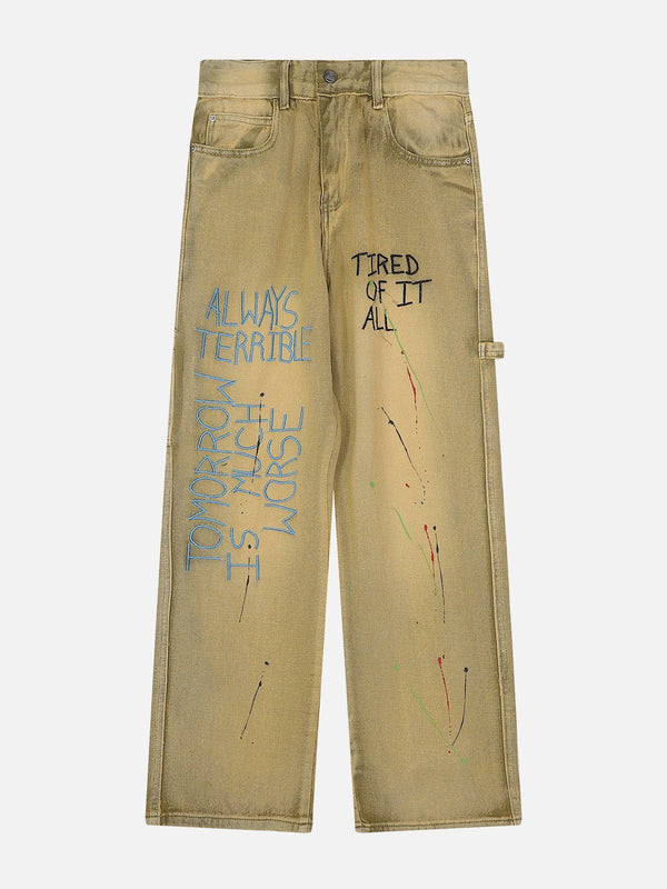 Ellesey - Letter Print Jeans- Streetwear Fashion - ellesey.com