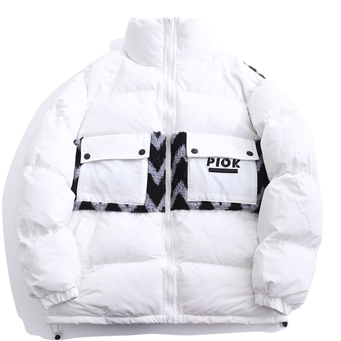 Ellesey - Letter Print Lamb Wool Stitching Puffer Jacket- Streetwear Fashion - ellesey.com