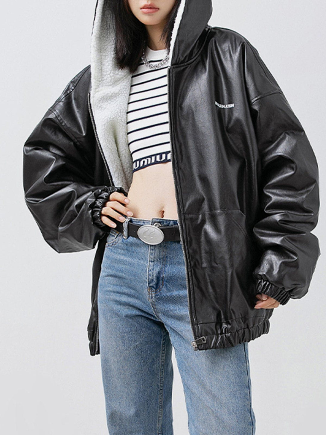 Ellesey - Letter Print Leather Jacket-Streetwear Fashion - ellesey.com