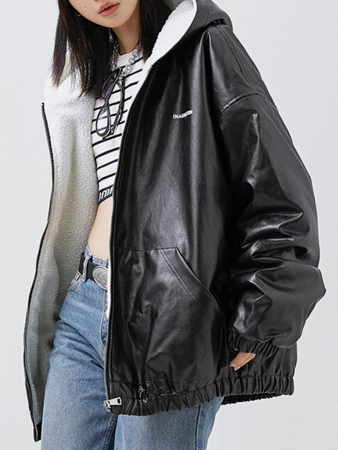 Ellesey - Letter Print Leather Jacket-Streetwear Fashion - ellesey.com