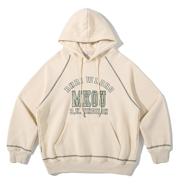 Ellesey - Letter Print Topstitch Hoodie- Streetwear Fashion - ellesey.com