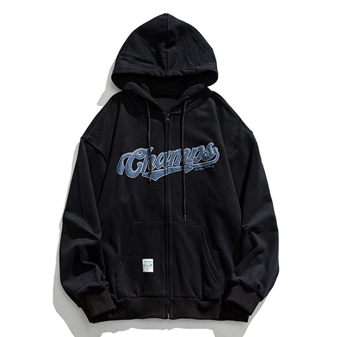 Ellesey - Letter Print Zipper Hoodie- Streetwear Fashion - ellesey.com