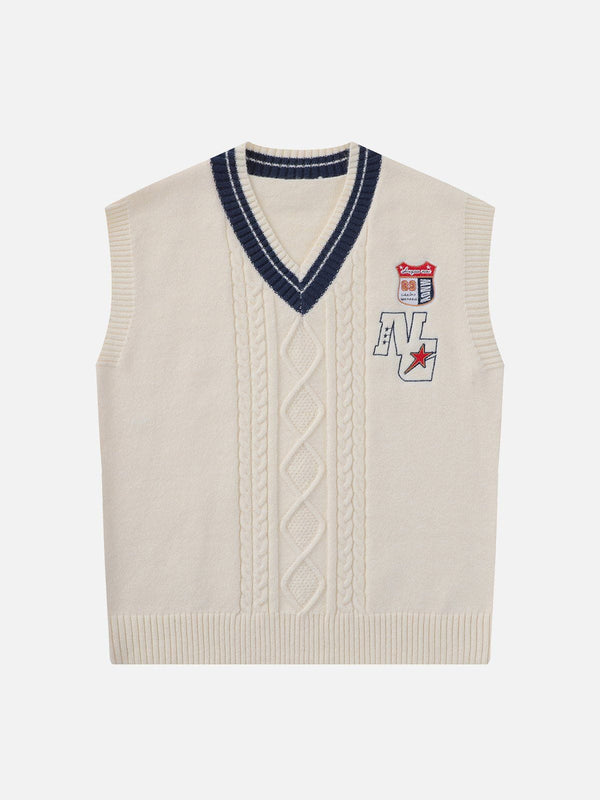 Ellesey - Lettered Star Embroidery Sweater Vest-Streetwear Fashion - ellesey.com