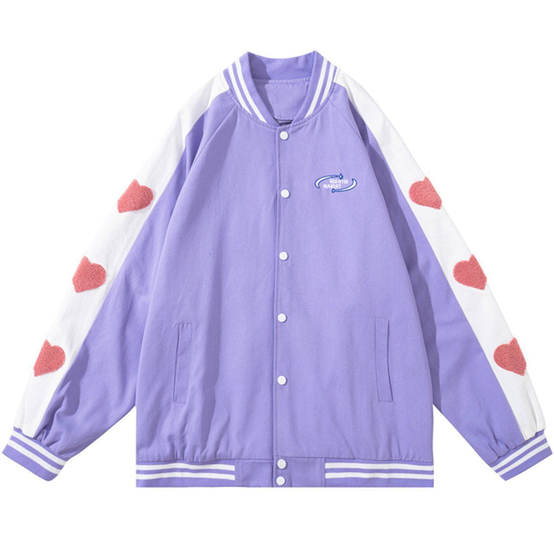 Ellesey - Love Pattern Towel Embroidery Varsity Jacket- Streetwear Fashion - ellesey.com