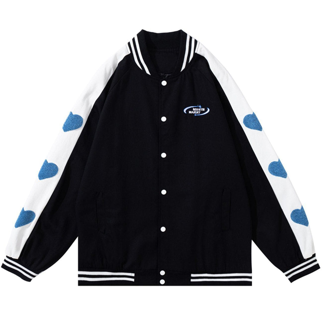 Ellesey - Love Pattern Towel Embroidery Varsity Jacket- Streetwear Fashion - ellesey.com