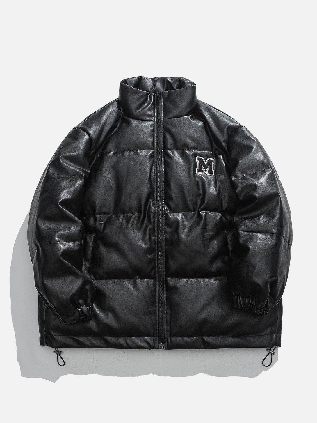 Ellesey - M Patch Embroidery Solid Leather Jacket-Streetwear Fashion - ellesey.com