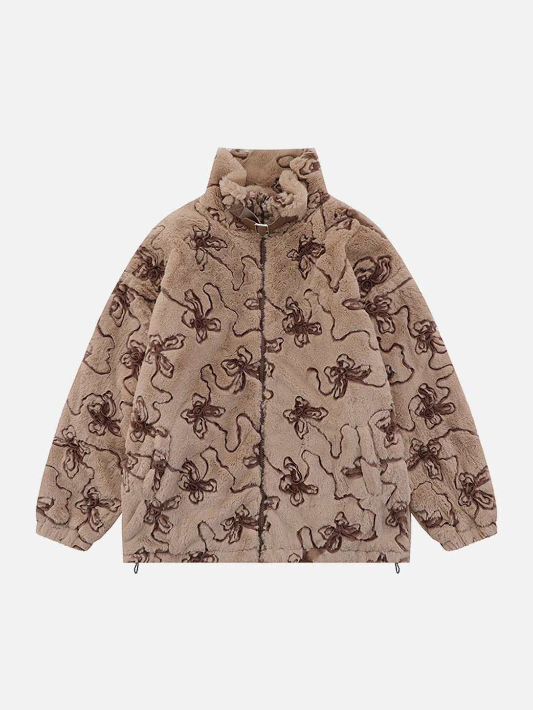 Ellesey - Mesh 3D Floral Plush Winter Coat-Streetwear Fashion - ellesey.com