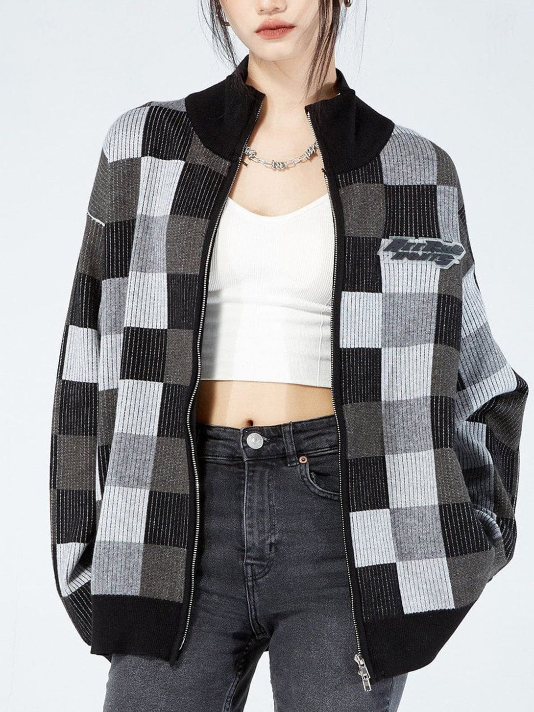 Ellesey - Mosaic Plaid Cardigan-Streetwear Fashion - ellesey.com