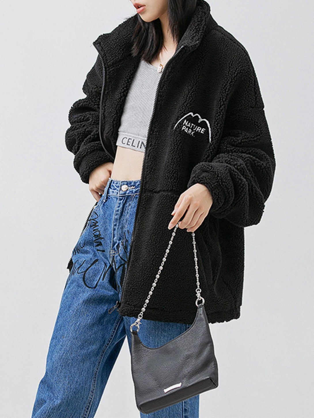 Ellesey - Mountain Embroidered Sherpa Coat-Streetwear Fashion - ellesey.com