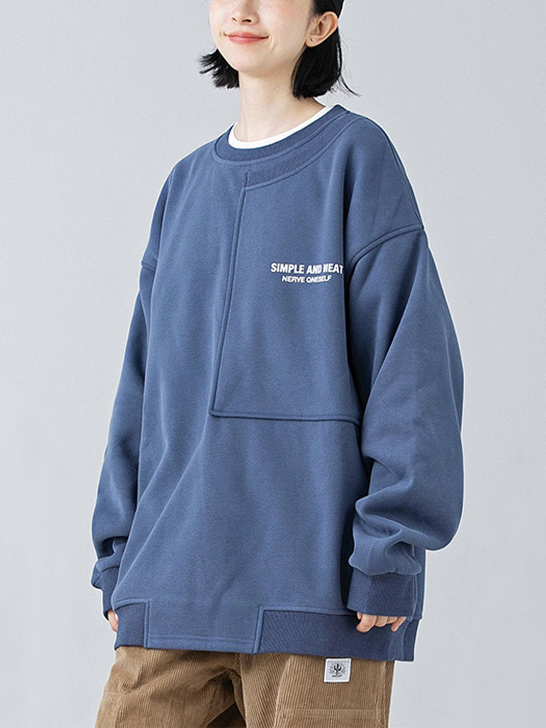 Ellesey - Neckline Stitching Letters Sweatshirt- Streetwear Fashion - ellesey.com