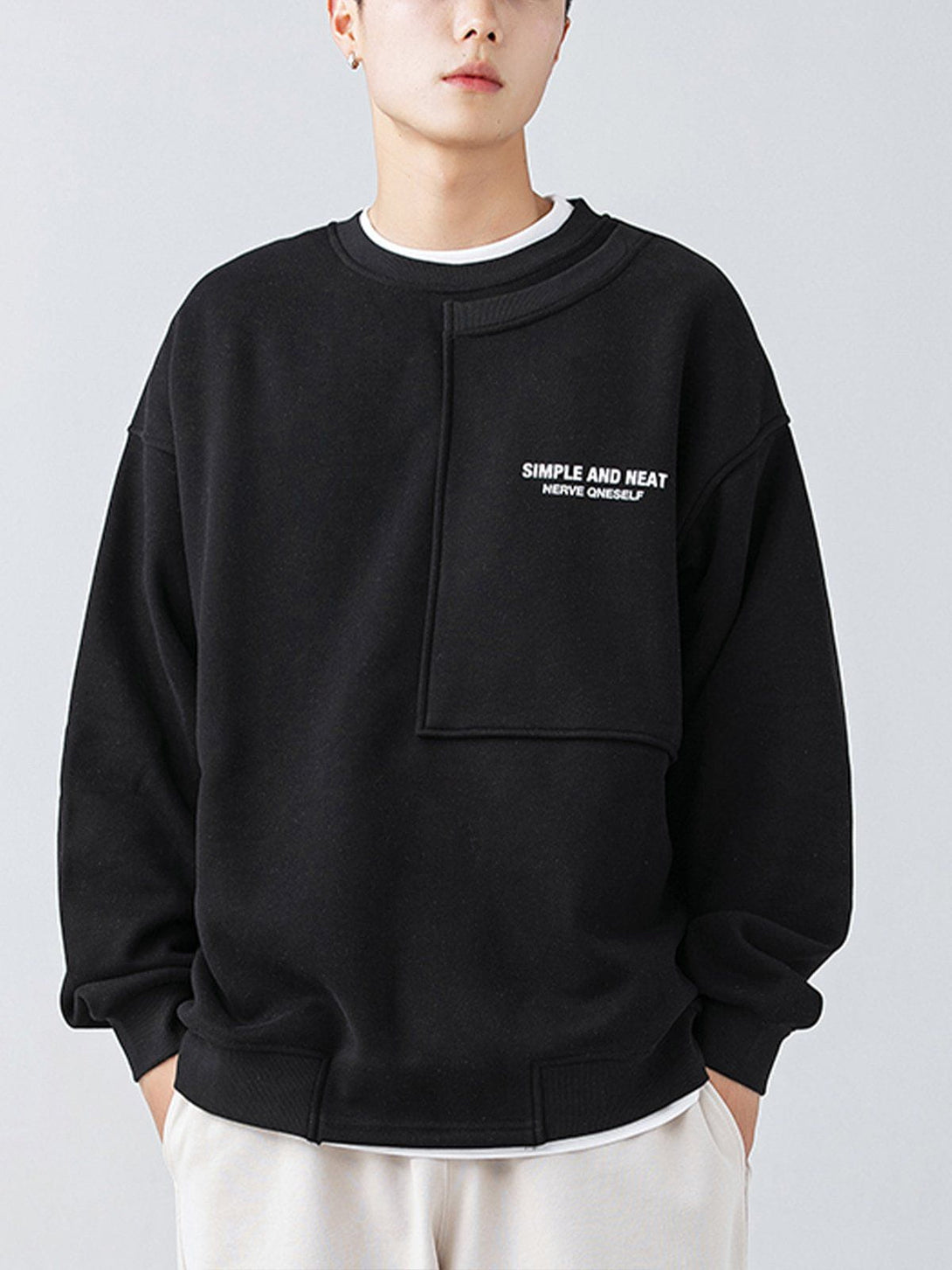 Ellesey - Neckline Stitching Letters Sweatshirt- Streetwear Fashion - ellesey.com