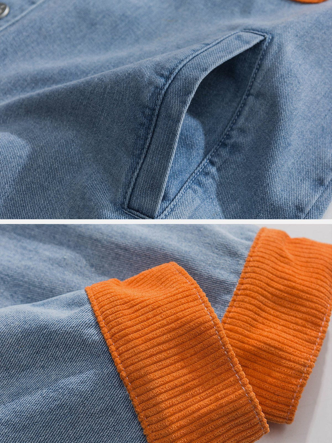 Ellesey - Orange Corduroy Patchwork Denim Jacket- Streetwear Fashion - ellesey.com