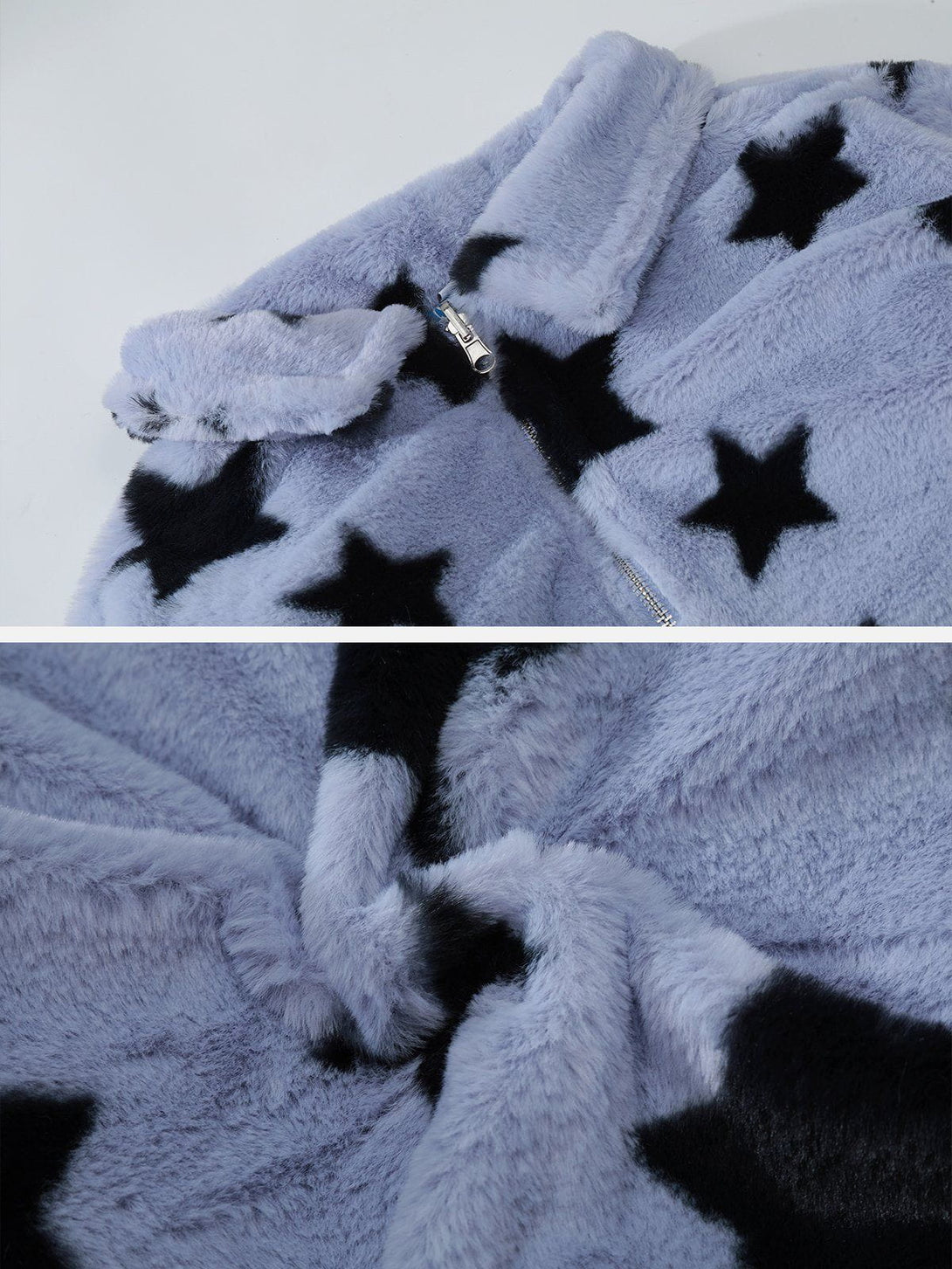 Ellesey - Oversized Star Print Reversible Sherpa Coat-Streetwear Fashion - ellesey.com