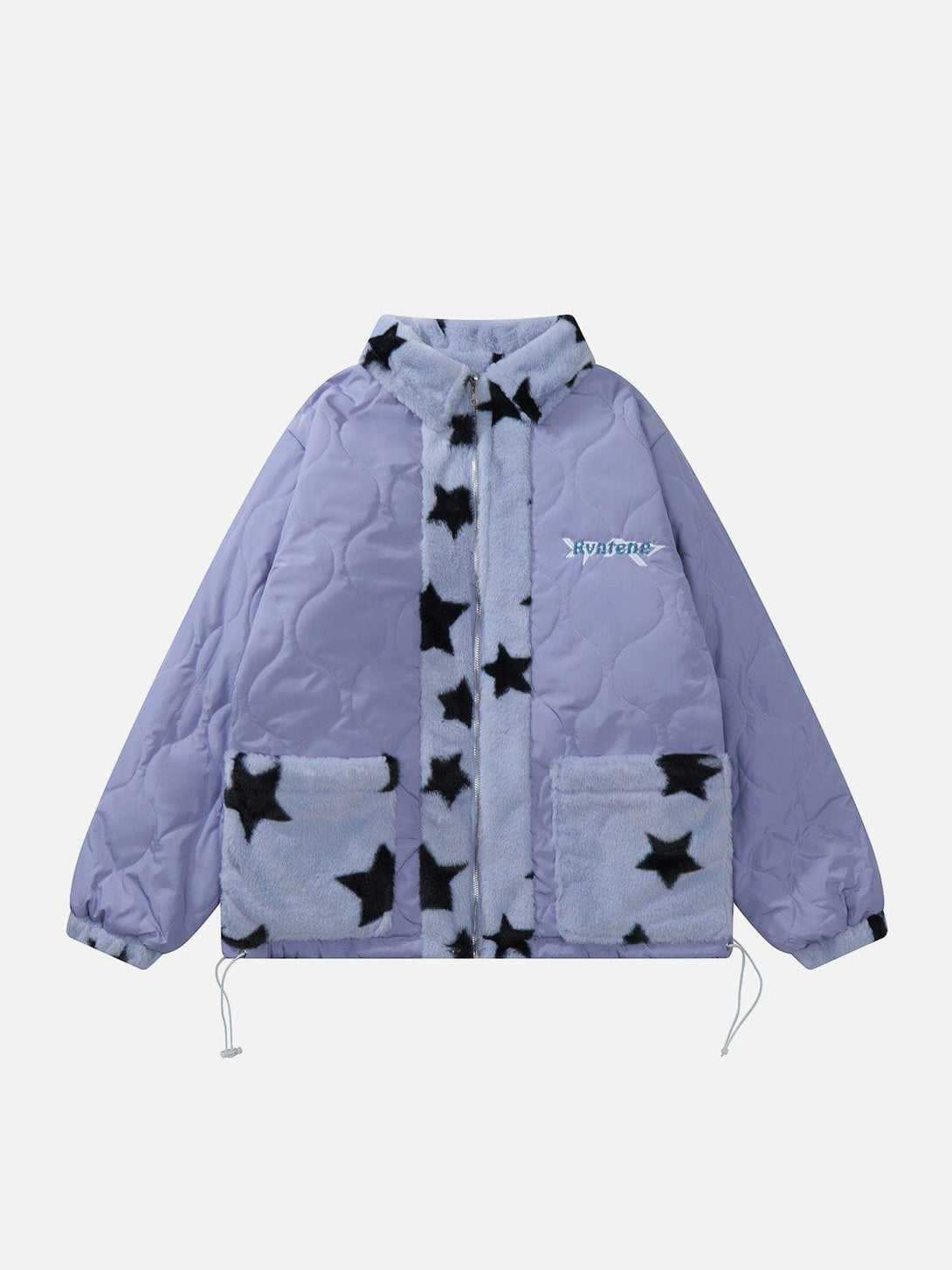 Ellesey - Oversized Star Print Reversible Sherpa Coat-Streetwear Fashion - ellesey.com