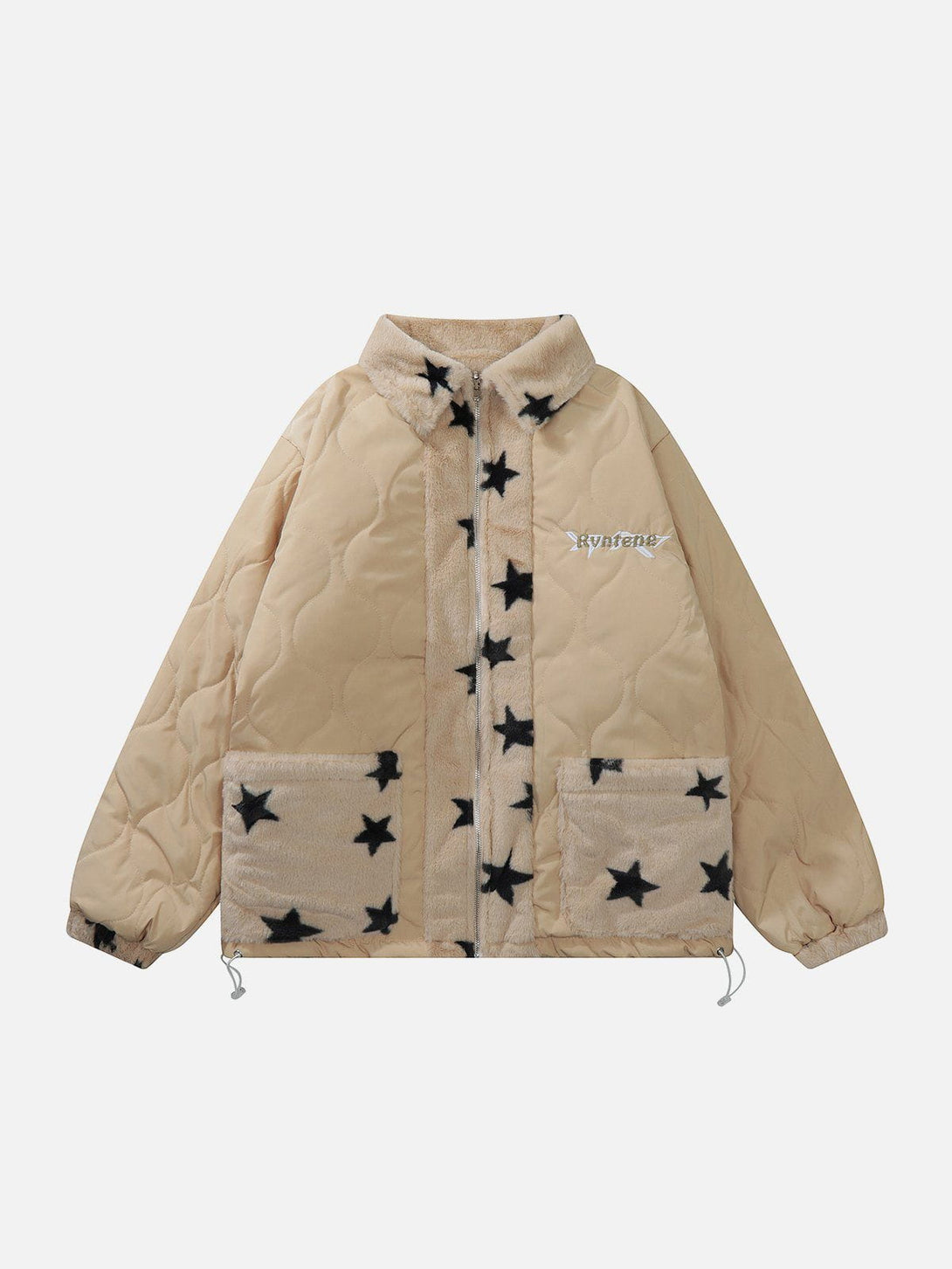 Ellesey - Oversized Star Print Reversible Sherpa Coat-Streetwear Fashion - ellesey.com