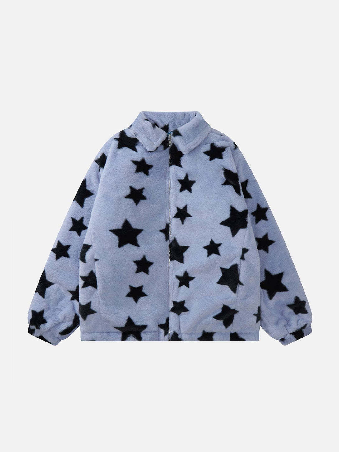 Ellesey - Oversized Star Print Reversible Sherpa Coat-Streetwear Fashion - ellesey.com