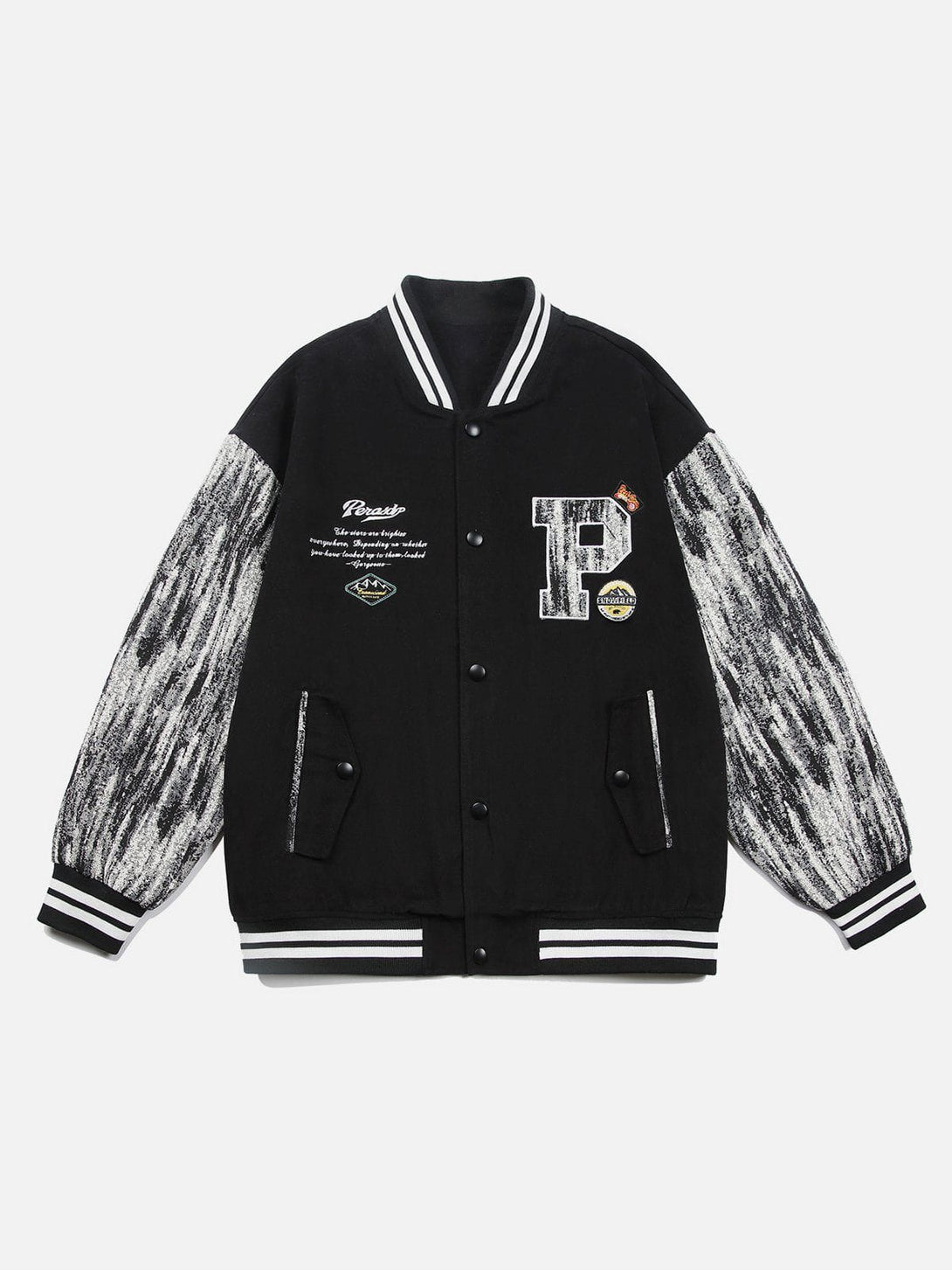 Ellesey - "P" Print Color Matching Varsity Jacket- Streetwear Fashion - ellesey.com