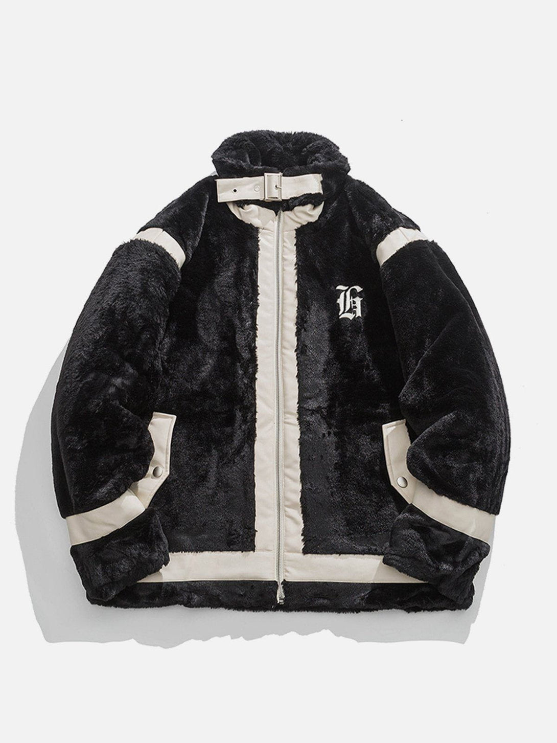 Ellesey - PU Leather Patchwork Sherpa Coat-Streetwear Fashion - ellesey.com