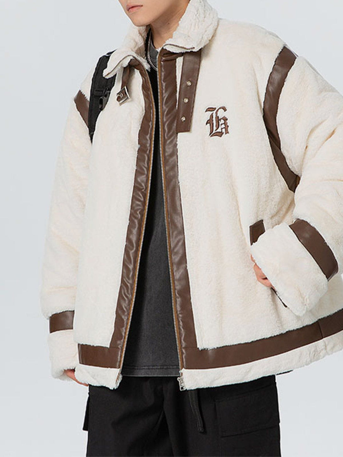 Ellesey - PU Leather Patchwork Sherpa Coat-Streetwear Fashion - ellesey.com