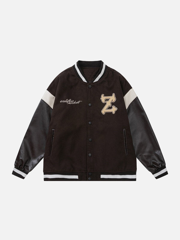 Ellesey - PU Patchwork Varsity Jacket- Streetwear Fashion - ellesey.com