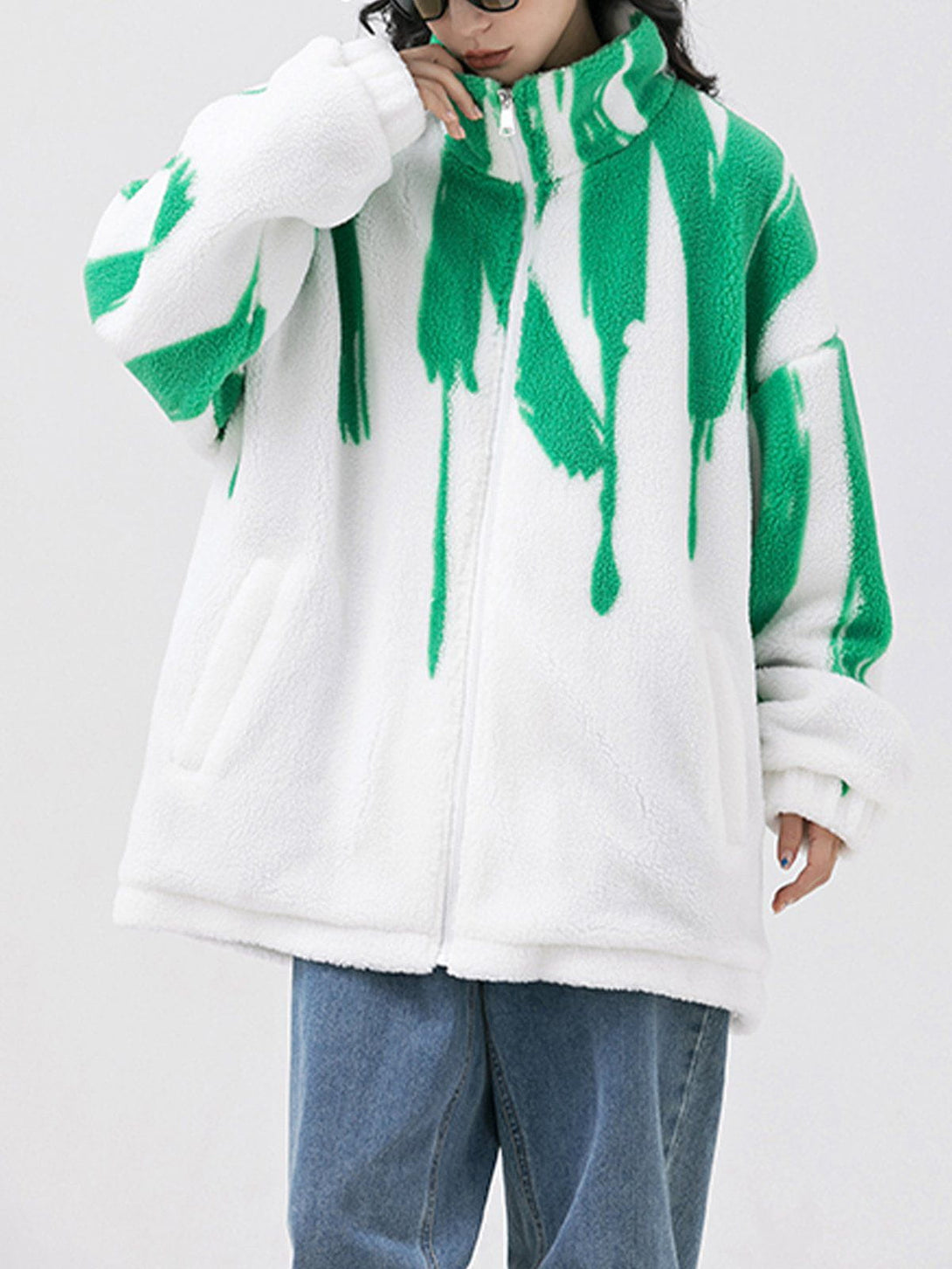 Ellesey - Paint Line Pattern Sherpa Coat-Streetwear Fashion - ellesey.com