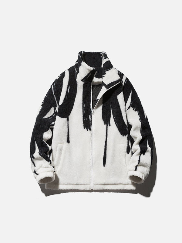 Ellesey - Paint Line Pattern Sherpa Coat-Streetwear Fashion - ellesey.com